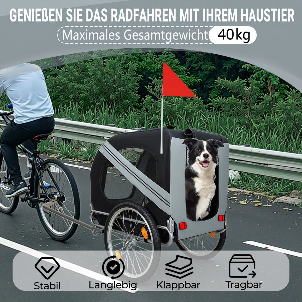 RIMORCHIO PER BICICLETTA PER CANI 40 kg Nero/Grigio in Acciaio