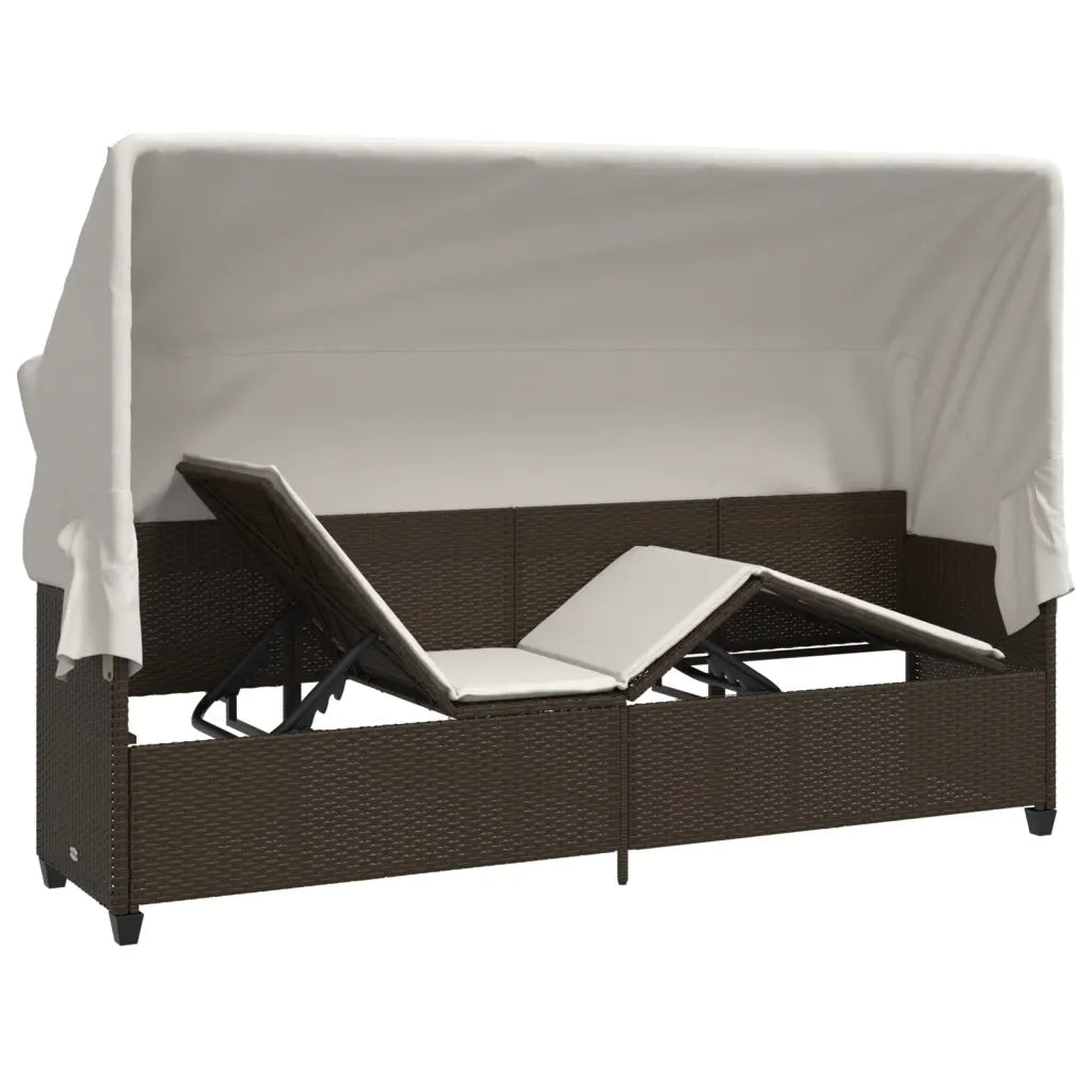 Lettino Prendisole | Sdraio da giardino | Lettino da sole con Baldacchino e Cuscini Marrone?Polyrattan