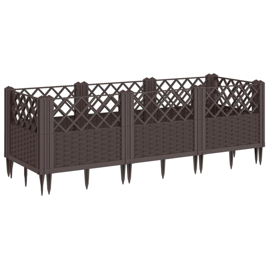Fioriera rialzata per piante fiori patio giardino con picchetti 123,5 x 43,5 x 43,5 cm PP marrone 02_0038183