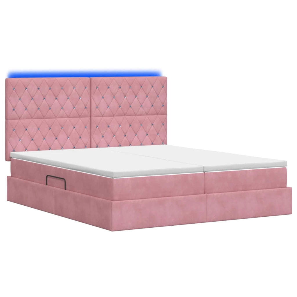 Letto con contenitore LED e materasso Rosa 180 x 200 cm Velluto 3460259