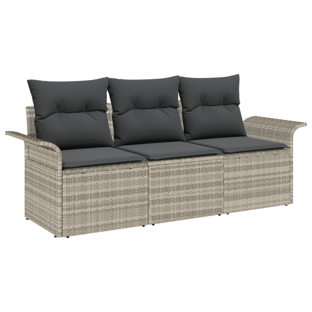Set Divano da Giardino 3 Pezzi con Cuscini Grigio Chiaro Polyrattan