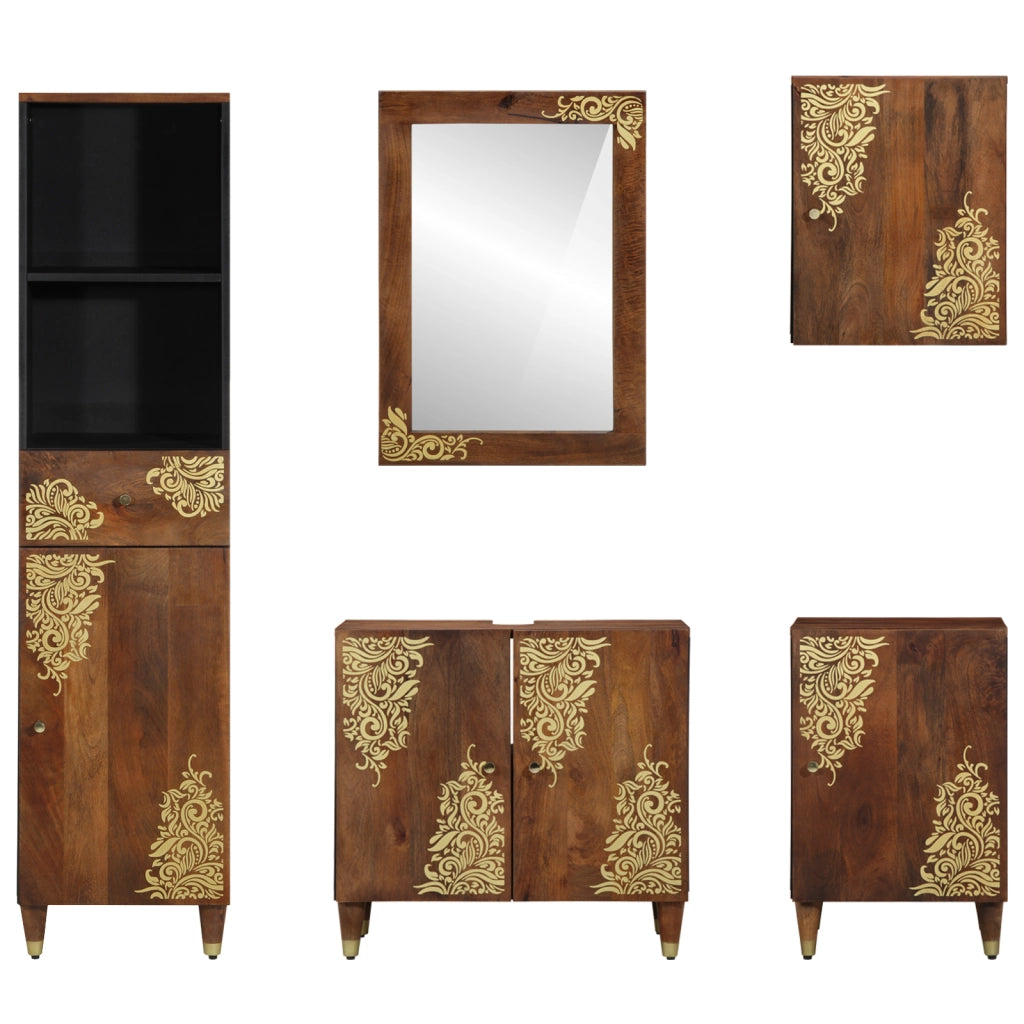 Set di Mobili per Bagno  da 5 Pezzi in Legno Massello di Mango