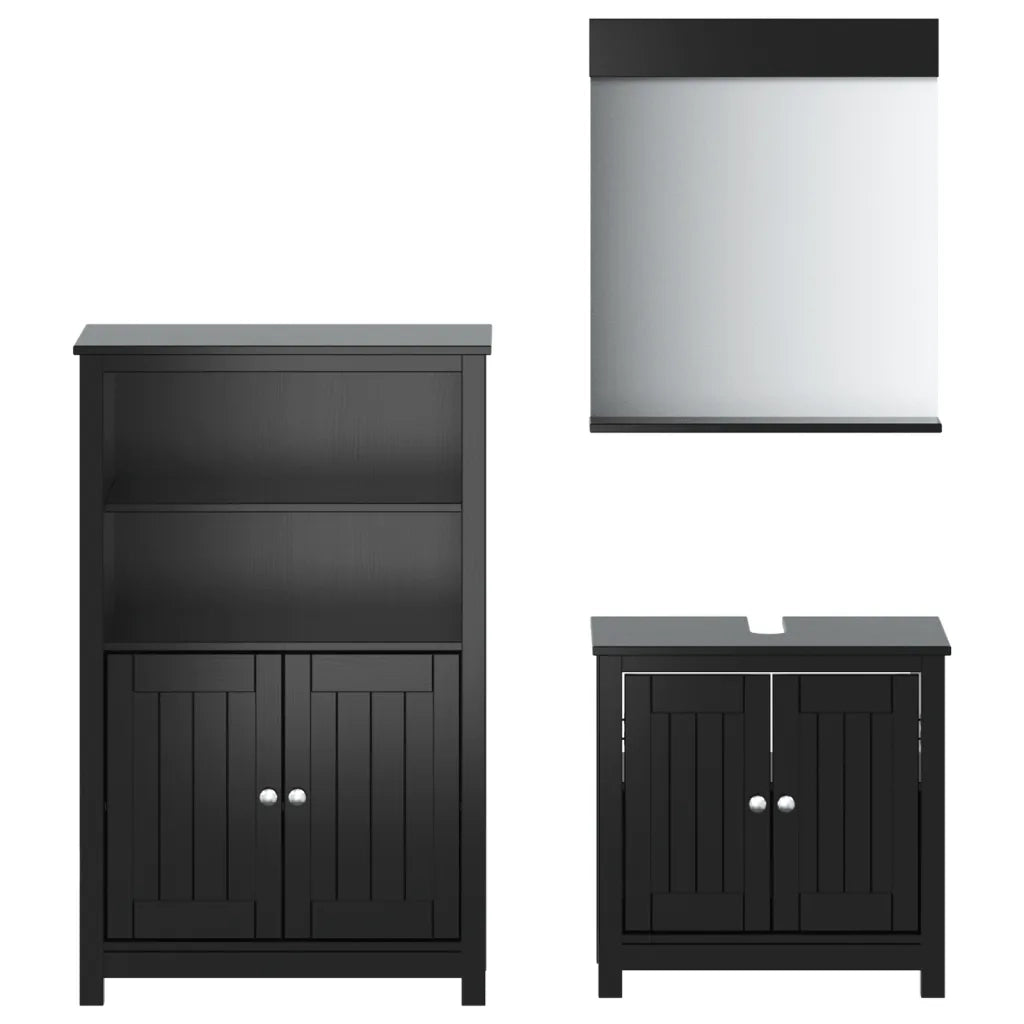 Set Mobili da Bagno 3 pz BERG Nero in Legno Massello di Pino 3206499