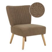 Poltrona imbottita in tessuto beige  senza braccioli a ciuffi verticali gambe in legno con trapuntatura