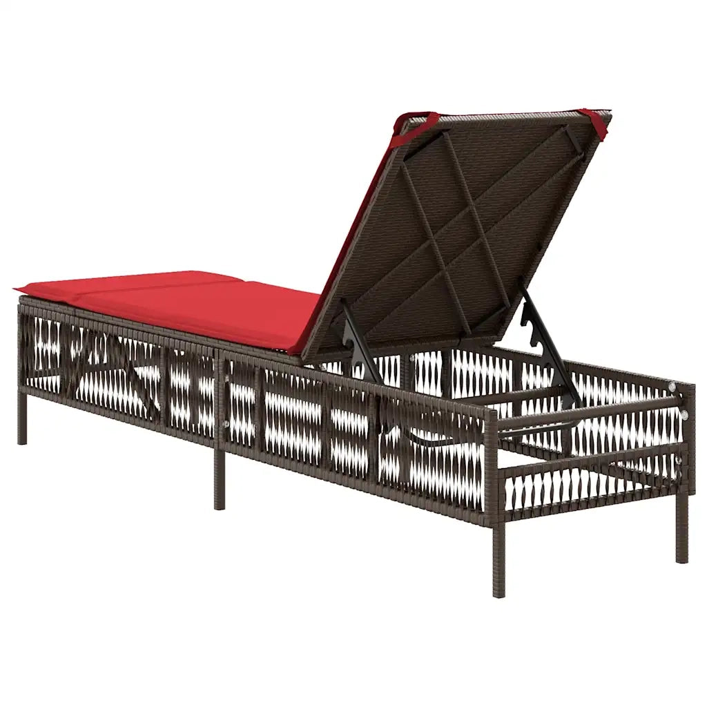 Lettino prendisole con Cuscino in Polyrattan Marrone 4002744