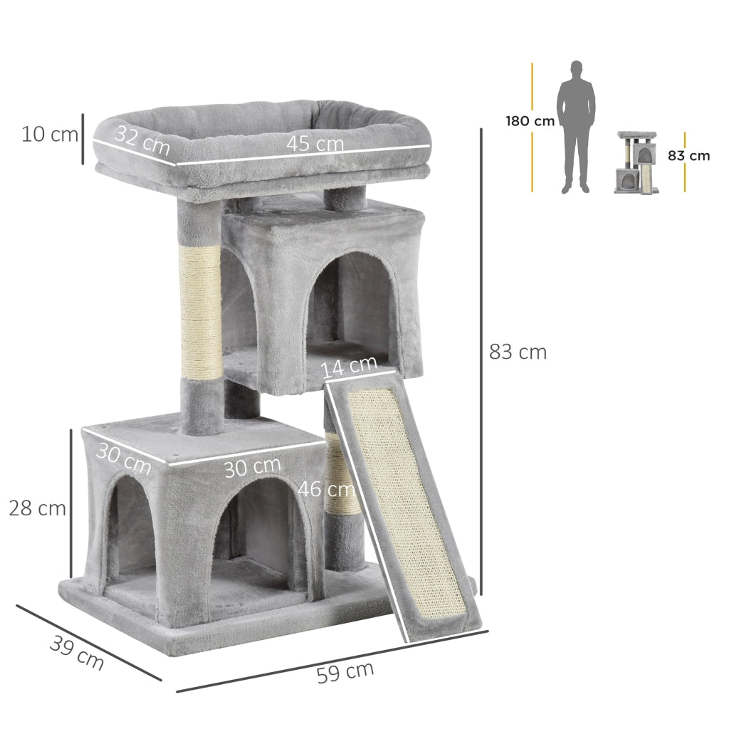 Albero Tiragraffi per Gatti con Lettino e 2 Casette ¨C Zephmum ¨C Grigio 59x39x81 cm