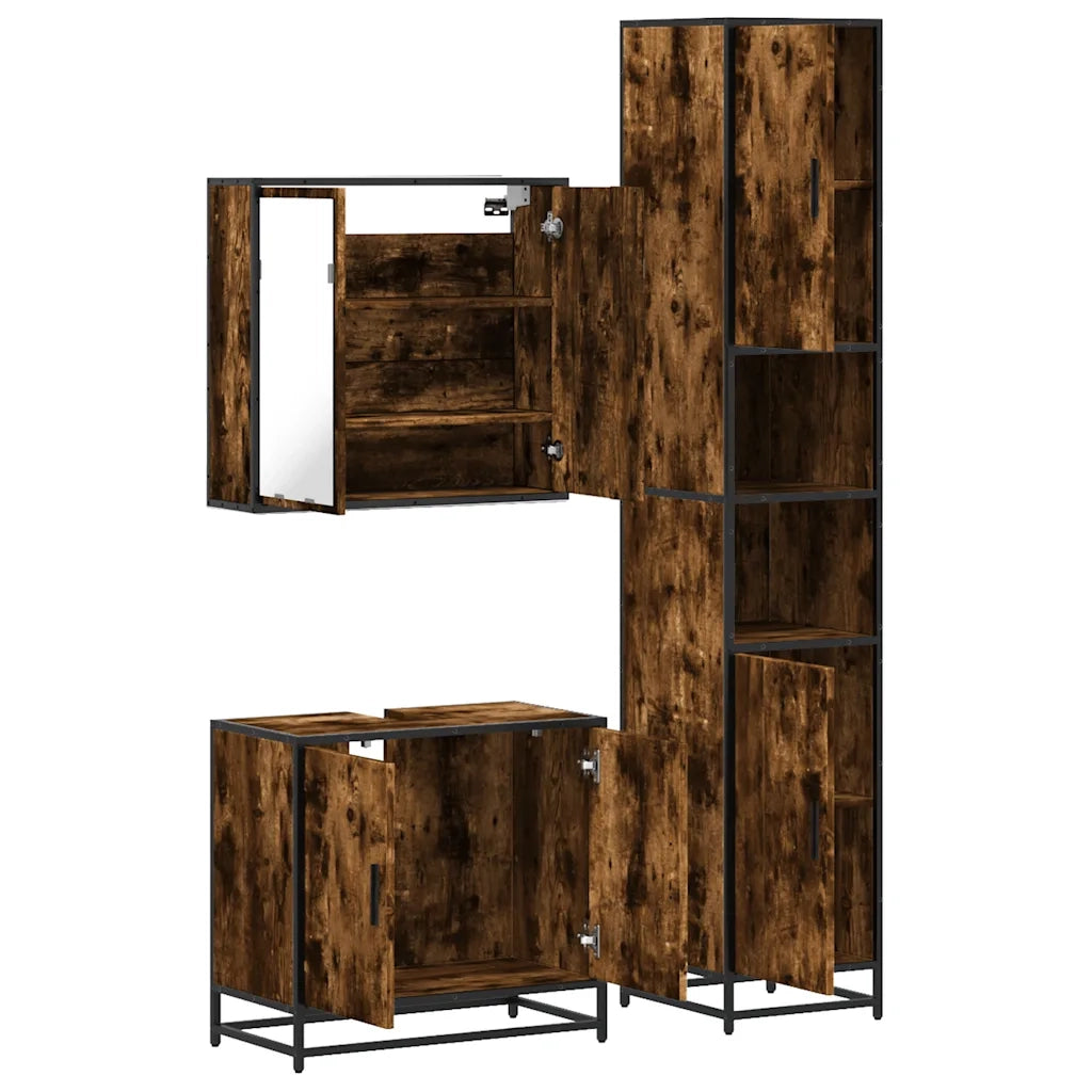 Set Mobili da Bagno 3 pz Rovere Fumo in Legno Multistrato 3301067