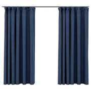 Tende Oscuranti | Tende Blackout con Ganci Effetto Lino 2 pz Blu 140x175 cm
