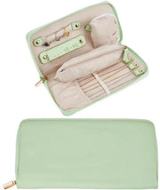 Tas per gioielli in pelle PU per viaggi, portatile, multifunzionale, con chiusura a zip per orecchini e anelli (verde)