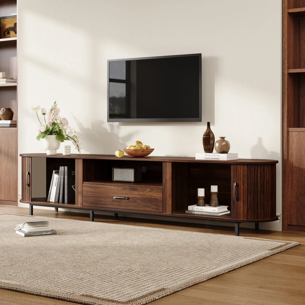 Mobile TV con ante scorrevoli e cassetto in MDF noce