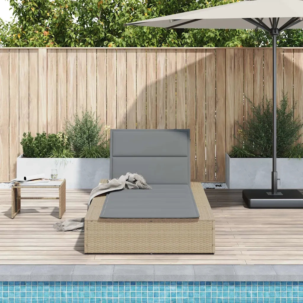 Lettino Prendisole | Sdraio da giardino | Lettino da sole con Cuscino Galleggiante Beige in Polyrattan