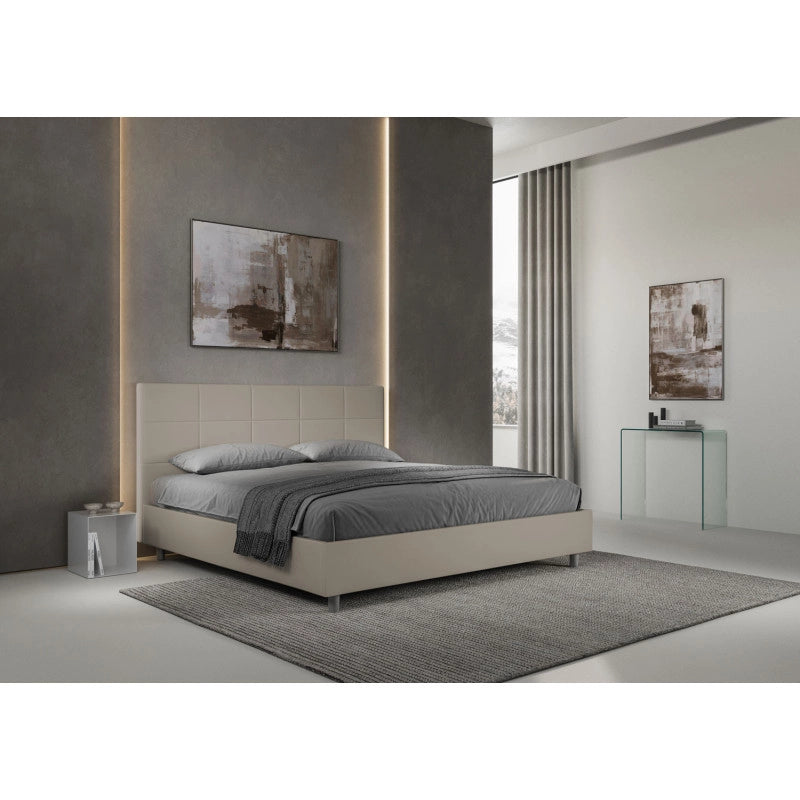 Letto imbottito Matrimoniale 180x210 cm Mika - Similpelle,Tortora,Contenitore