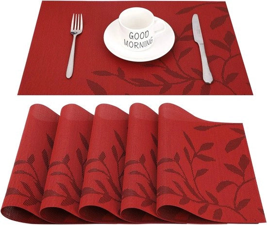 Set di assorbitori per tavolo da 6, Facile da pulire, Antiscivolo, Resistente al calore, Resistente alle macchie, Piatto di supporto per tavolo, 45cmx30cm (Rosso)