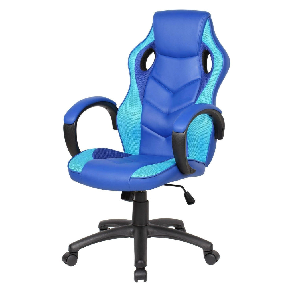 Sedia da gaming Urbana, Poltrona da gaming adulto, Sedia da scrivania, 66x61h104/114 cm, Blu e Azzurro