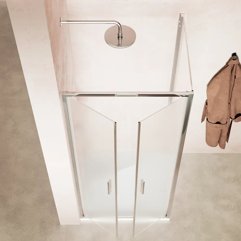 Box doccia slim 70x90cm con porta saloon e parete fissa profili cromati e vetro 6mm opaco h190| Portofino