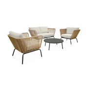 Salotto da giardino in resina intrecciata effetto rattan, 4 posti,