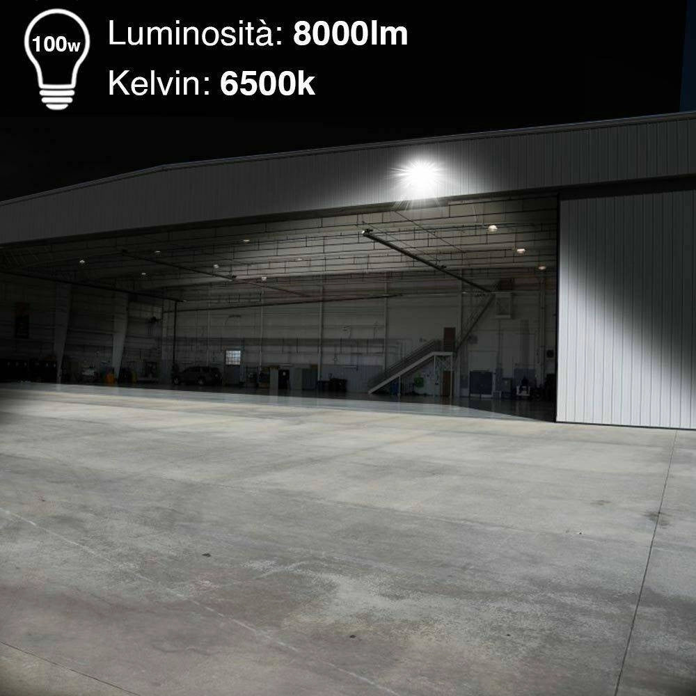 Trade Shop - Faro Led 100w Luce Alta Luminosita 8000lm Faretto Esterno Slim Bianco Freddo -