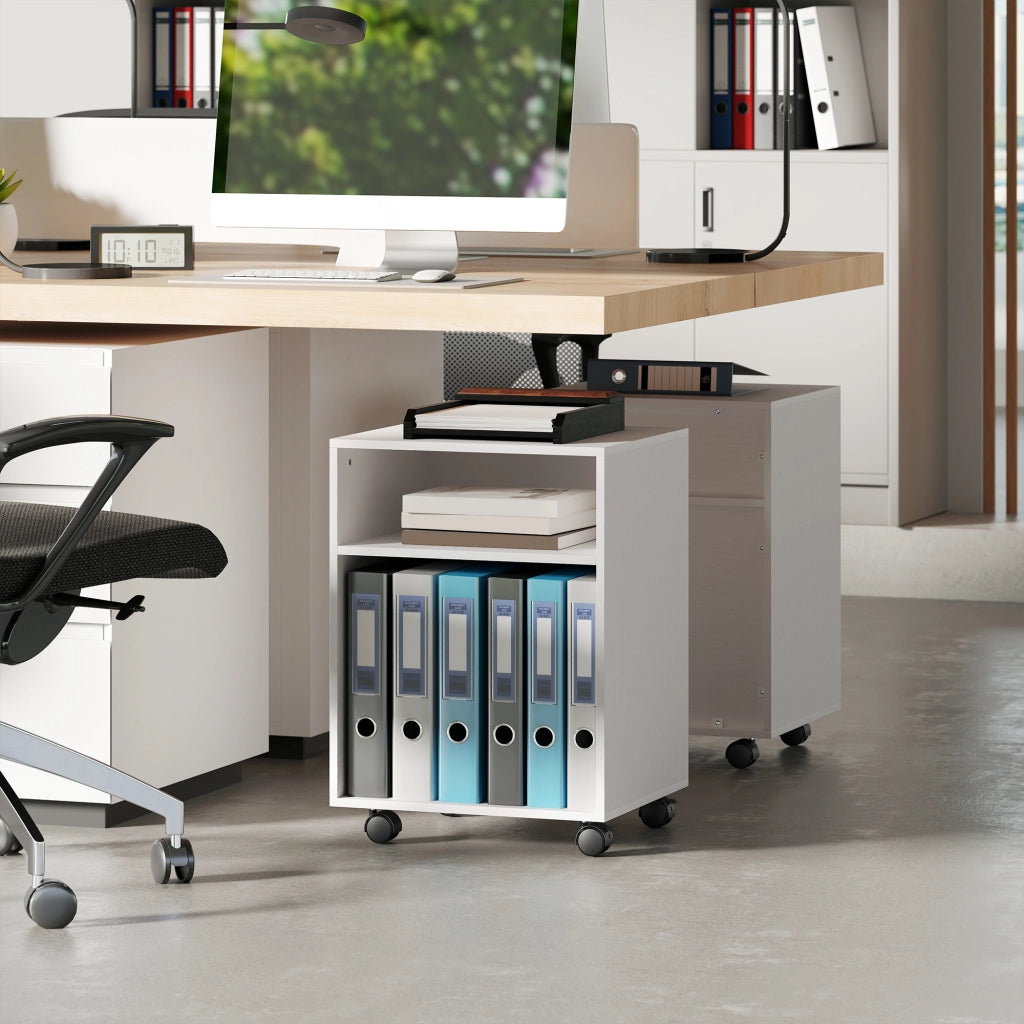 Mobile Porta Stampante con Ruote e Ripiani in Legno ¨C zephmum ¨C Bianco 40x35x55.5 cm