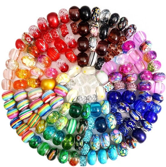 Collezione di Kralen in Vetro da 150 pezzi - Decorazioni per Collane e Bracciali - Dimensioni 14x10,5mm - Design Luccicante
