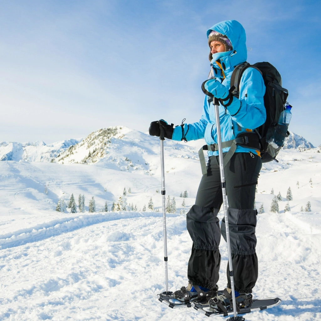 Set di racchette da neve con sistema di fissaggio e bastoncini da trekking, Racchette ergonomiche 63 cm Argento