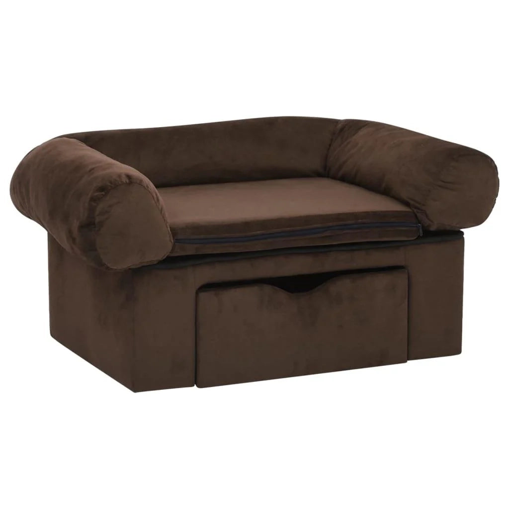 Divano per cani con cassetto 75 cm peluche marrone 02_0000094