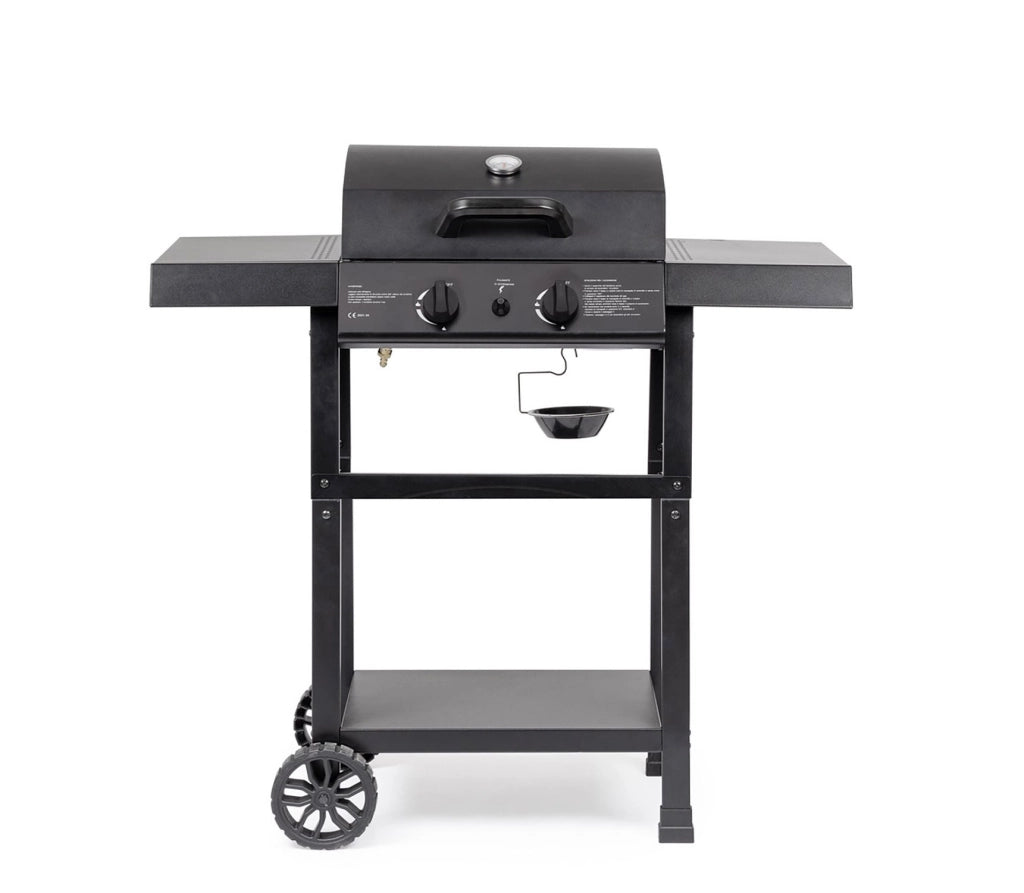 Barbecue a Gas 2 Bruciatori 97,5x49x99h cm Accensione Piezoelettrica in Acciaio Louis Nero