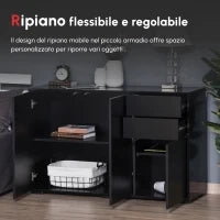 Mobiletto Multiuso Nero con 2 Cassetti e 2 Armadietti ad Apertura a Pressione, 117x36x74cm