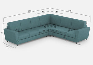 Divano Angolare 6 Posti 288x248x85 cm Yasel in Tessuto Petrolio