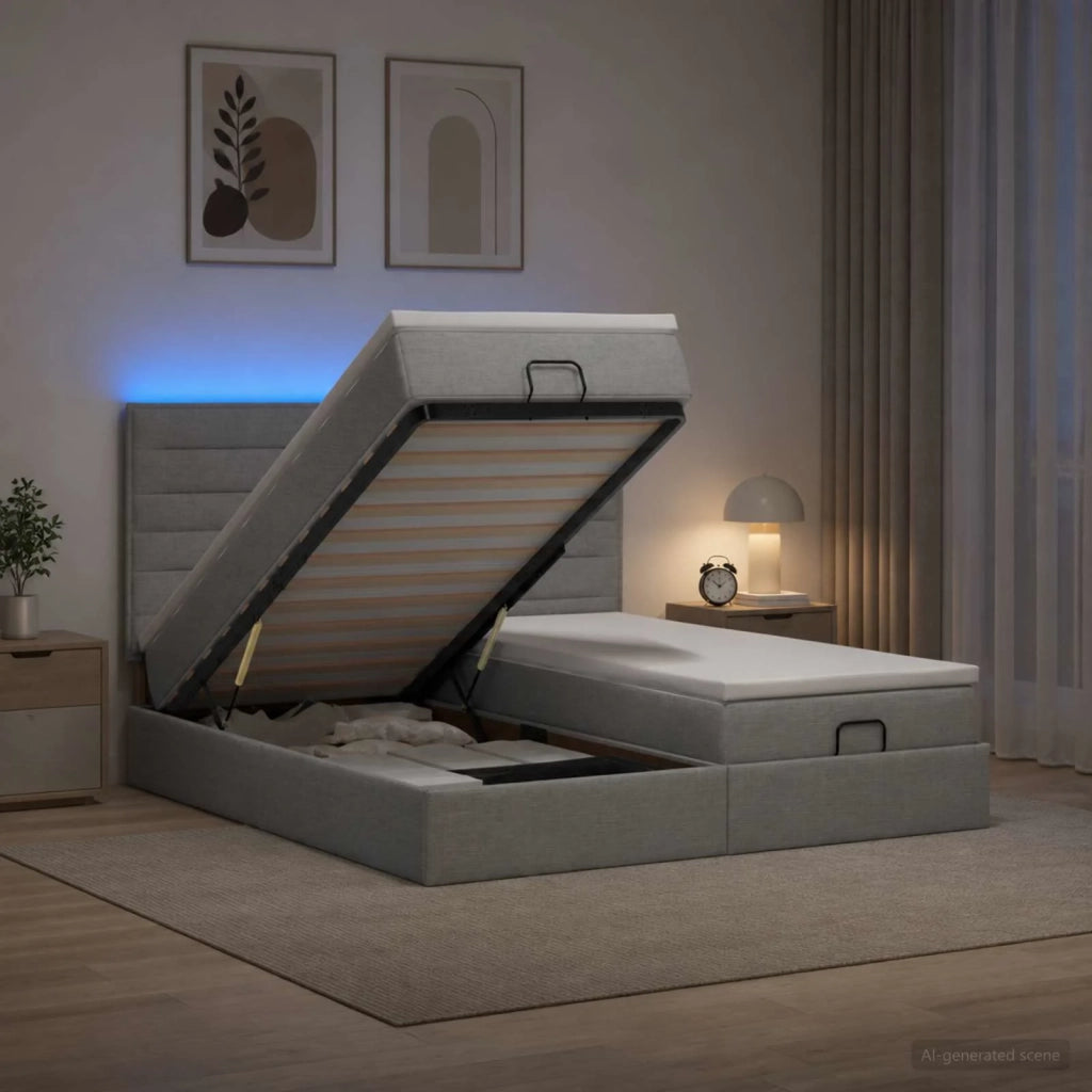 Letto Ottomano con Materasso e LED Grigio Chiaro 200 x 200 cm 3458423