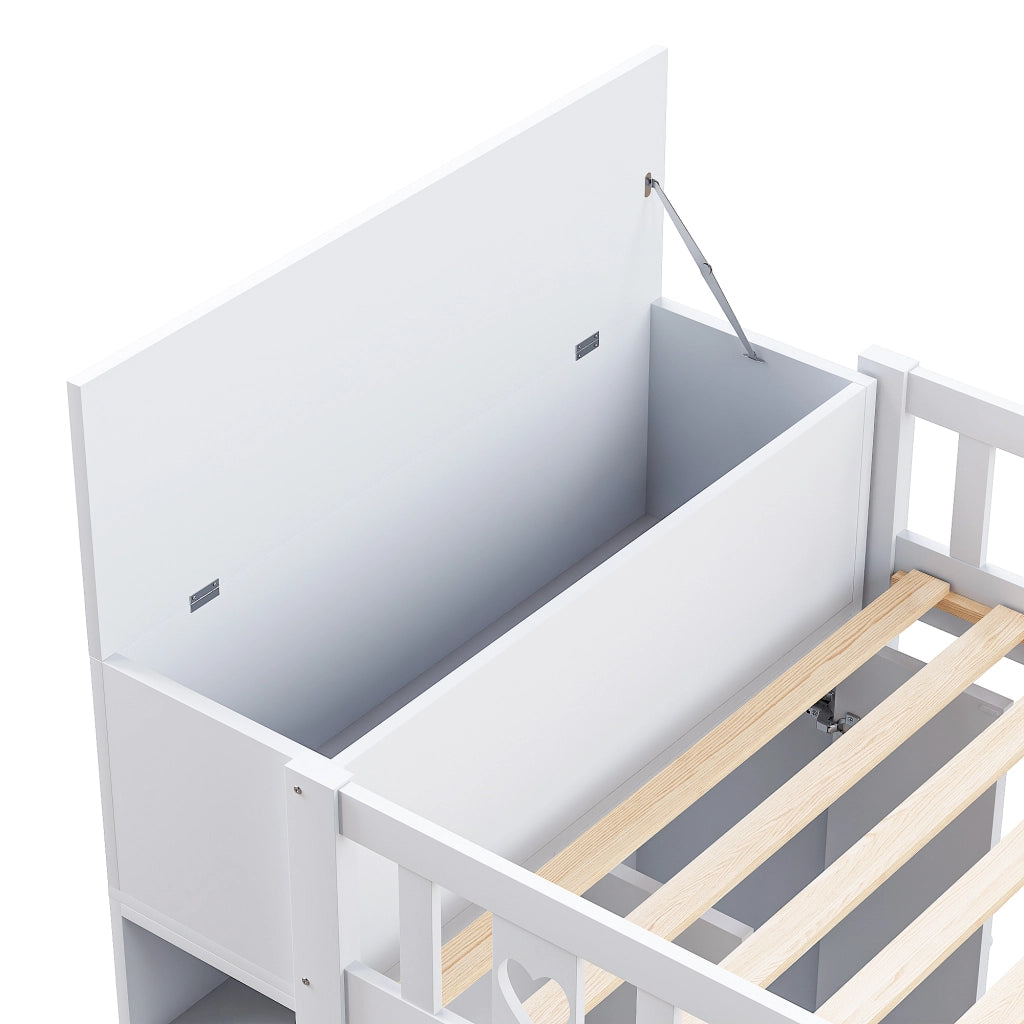 Letto a Soppalco Singolo con Scala Contenitore; Scaffali e Armadio Ribaltabile 90×200 cm; senza Materasso