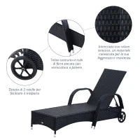 Set da Giardino con 2 Sedie a Sdraio con Schienale Reclinabile e Tavolino Basso in Rattan PE, Nero