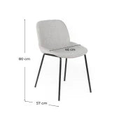 E-STYLO Sedia da pranzo in tessuto grigio chiaro e gambe in metallo nero, 57cm X 46cm H. 80cm.