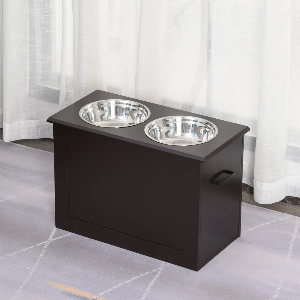 Tavolo per Cani con Alimentatore e Ripiano ¨C Zephmum ¨C Marrone 60x30x41 cm