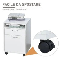 Schedario da Ufficio con Cassetto, Armadietto, Ruote a Freno e Ripiano Aperto, Cassettiera Ufficio per Lettera/Legale/Formato A4, Armadio Verticale per Studio, 40x35x60 cm, Bianco