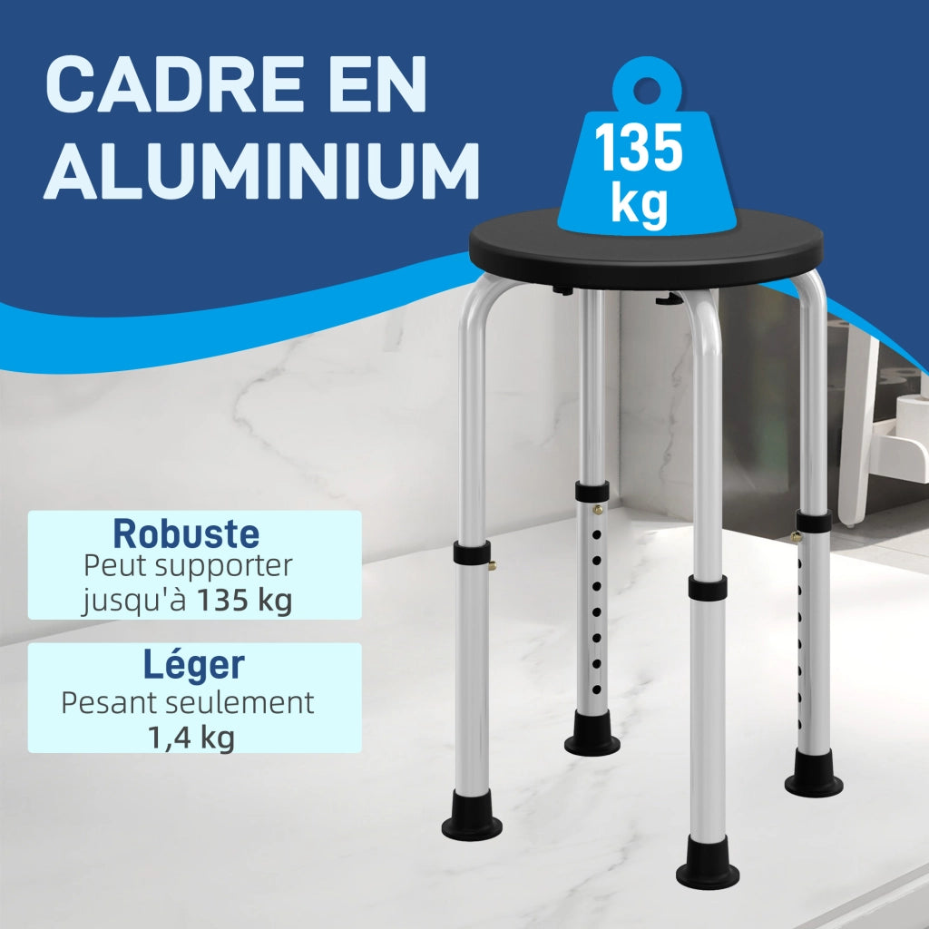 Sgabello da Doccia Regolabile in Altezza ¨C Minimal ¨C Nero HDPE Alluminio 136 Kg