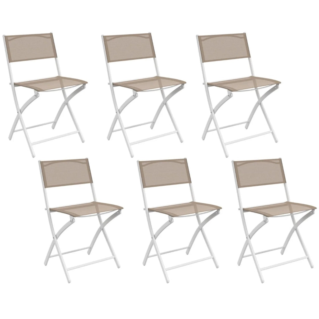 IDMarket - Set di 6 sedie da giardino pieghevoli BASTIA in metallo e textilene, bianco e beige