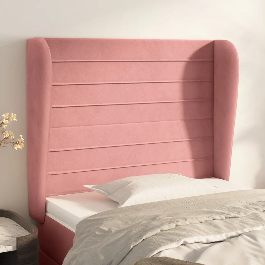 Testiera ad Orecchio-Testata con Orecchie Rosa 93x23x118/128 cm in Velluto 218833