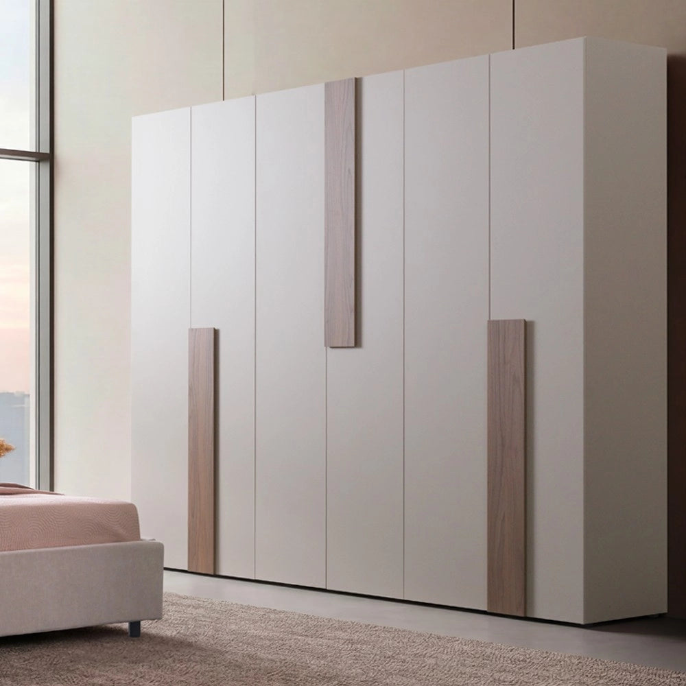 Camera da Letto Malena con Letto Contenitore e Armadio 6 Ante Grigio Chiaro e Vanguard