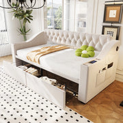 Letto Imbottito con Cassetto e USB ¨C MINIMAL ¨C Velluto Beige 90x190