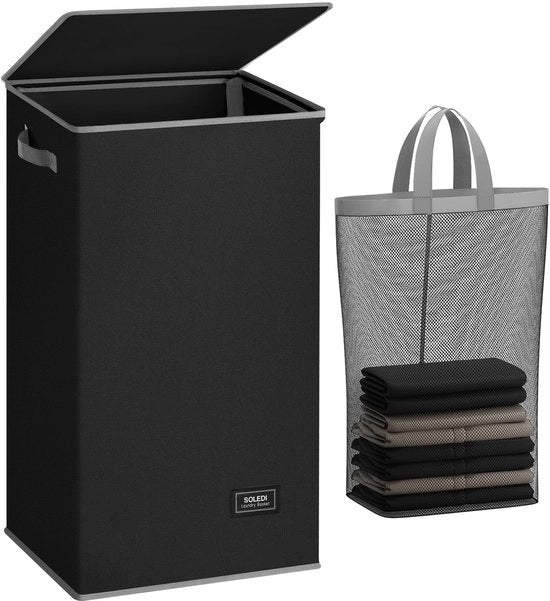 Asciugatrice a stuoia 100L con coperchio nero e sacco di asciugatura - asciugatrice a stuoia compatta per bagni, camere da letto, aree lavanderia, nursery, appartamenti, asciugatrici, asciugatrice pieghevole