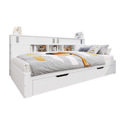Letto a Divanetto 140x190 cm; Letto Singolo con Cassetti; Mensole e Armadio; Bianco