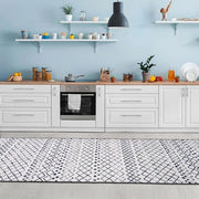 Tapijt per soggiorno, bassopoli, geometria moderna antiscivolo per corridoio, tappeto, gommapiatta, nero-bianco (80 x 300 cm)