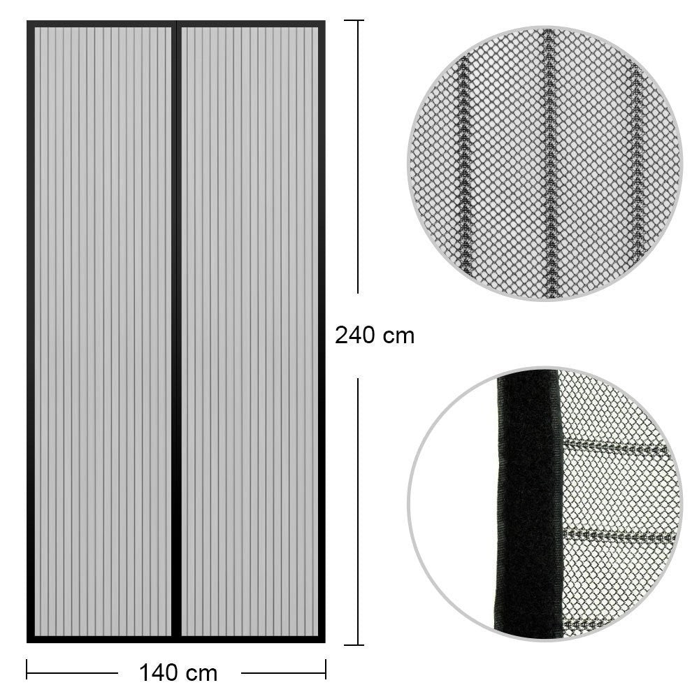 Trade Shop - Zanzariera Magnetica Per Porte 140 X 240 Cm Universale Nera Tenda Zanzariera -