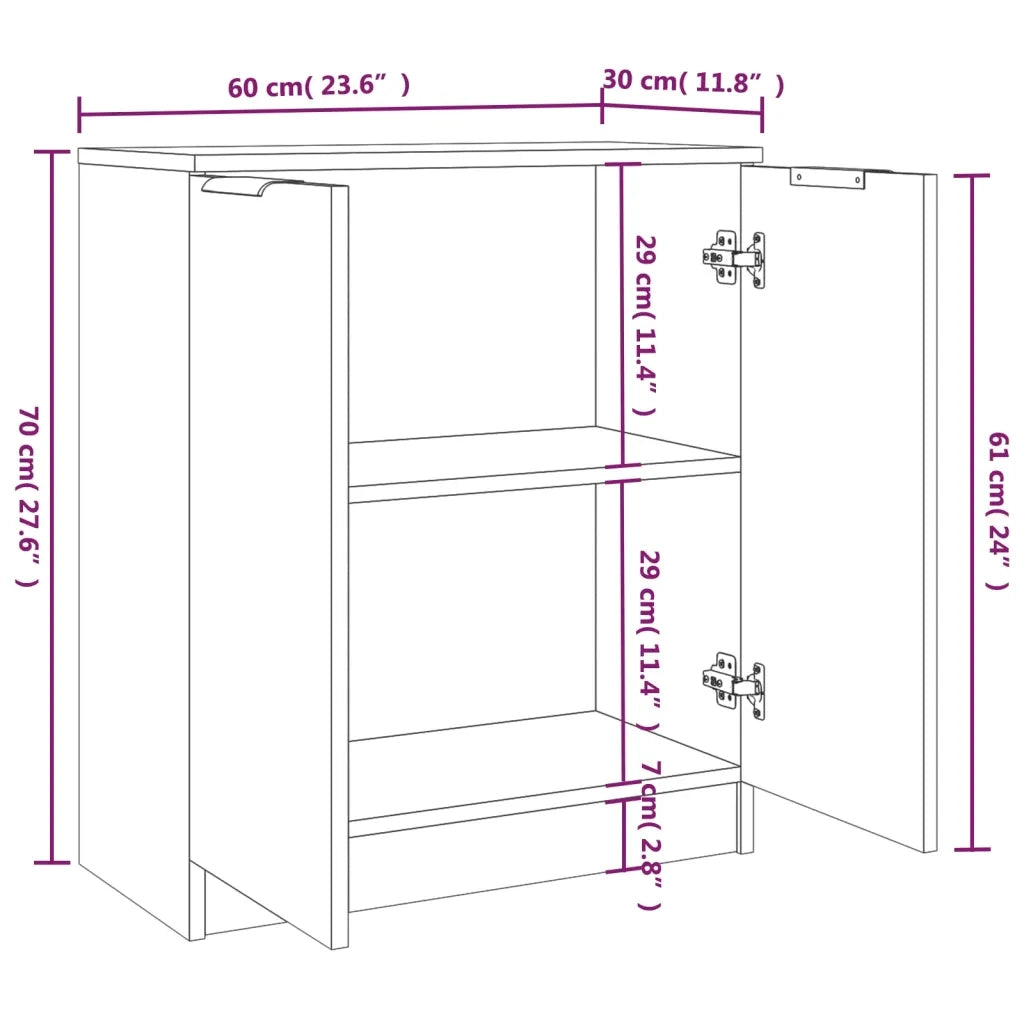 Credenze 2 pz Grigio Cemento 60x30x70 cm in Legno Multistrato 3115775