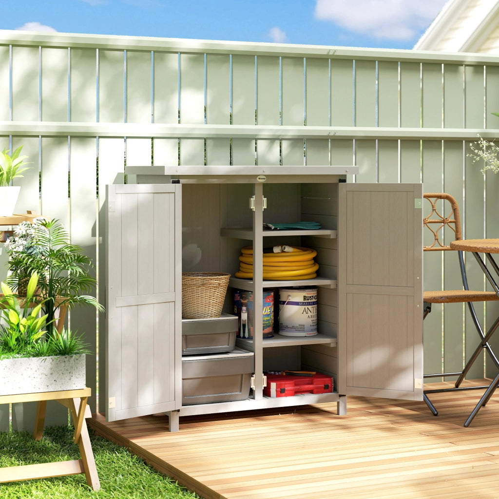 Armadio da Giardino in Legno con 4 Ripiani e 2 Porte ¨C Zephmum ¨C Grigio 75x40x90 cm