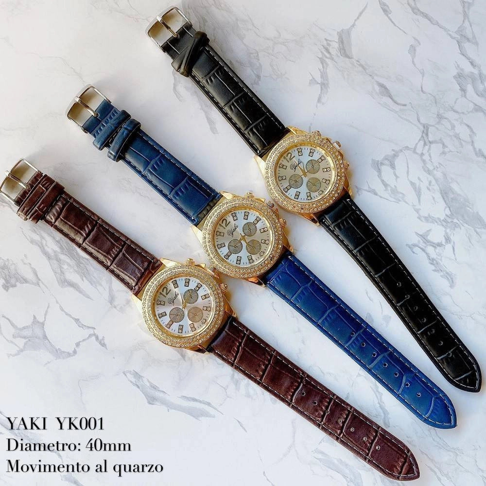 Trade Shop - Orologio Polso Yaki Yk001 Donna Analogico Quarzo Pelle Cassa Dorata Brillantini -