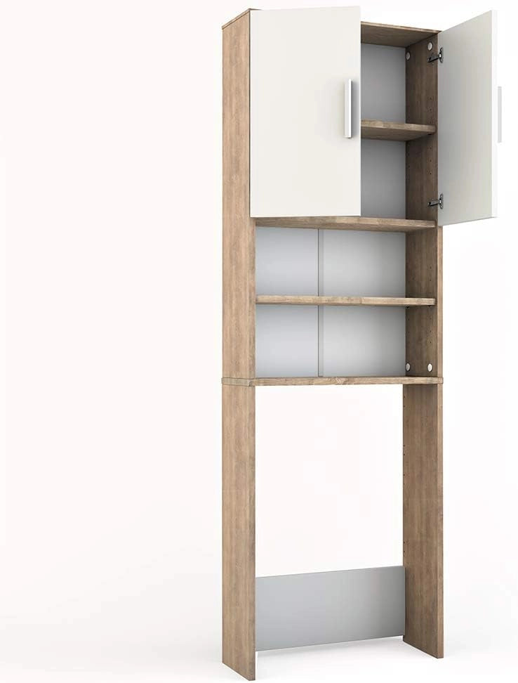 Mobile lavatrice, Bianco/Sonoma, 64 x 190 cm, adatto per la conservazione di detersivo e accessori