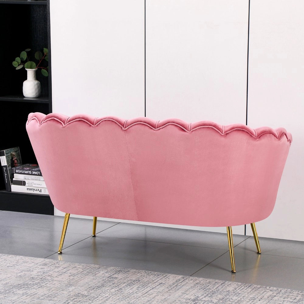 Divano 2 Posti Orel a Conchiglia in Velluto Rosa – Design Elegante e Avvolgente