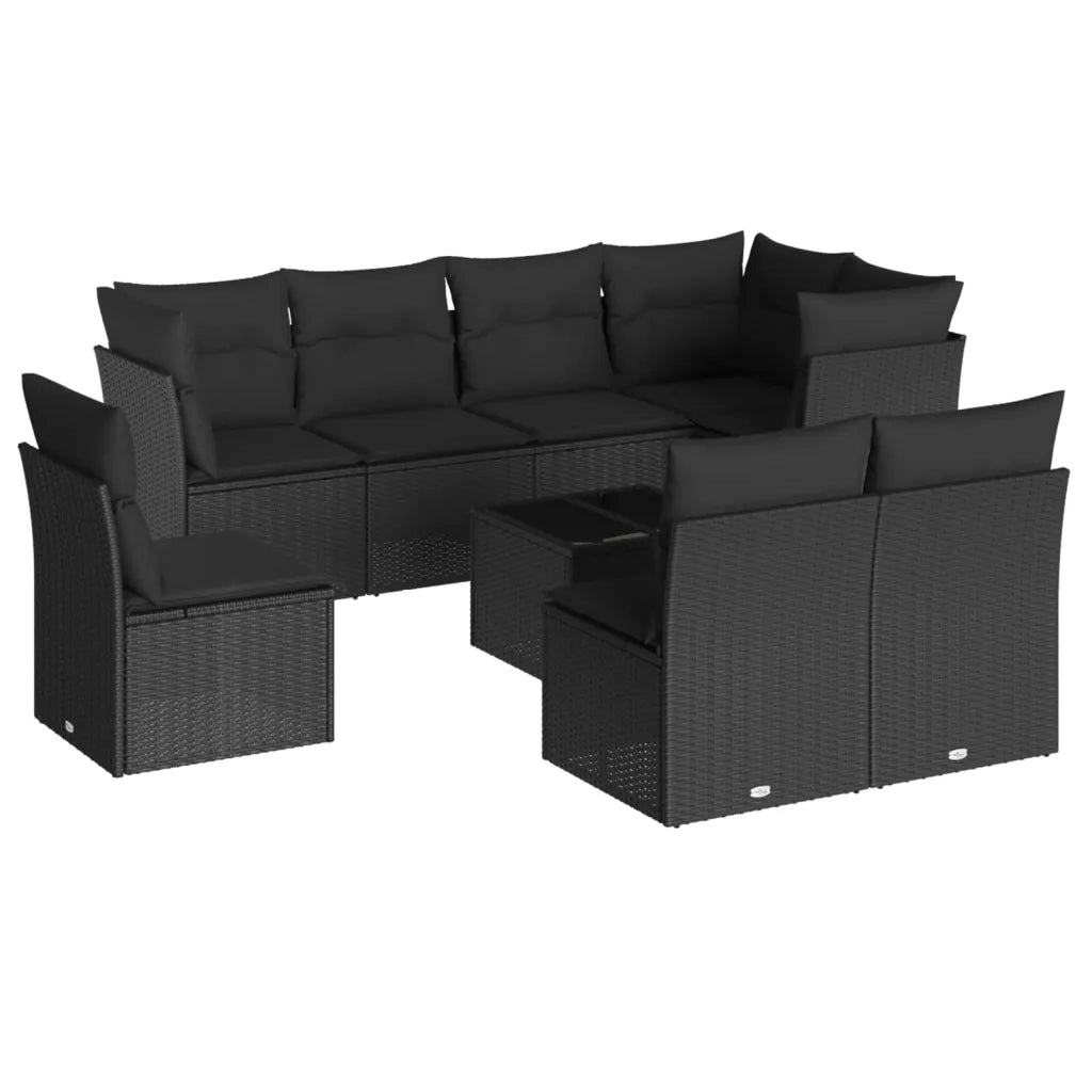 Set Divani da Giardino 9 pz con Cuscini Nero in Polyrattancod mxl 112421