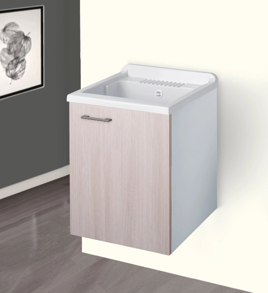 Mobile LAVATOIO - SOSPESO - in LEGNO a 1 anta - 50x50 (H.85) c/vasca e asse in PP - CR - COL: OLMO
